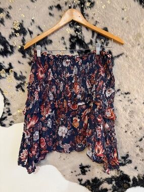 Floral Navy Ruffle Tiered Mini Skirt - Women